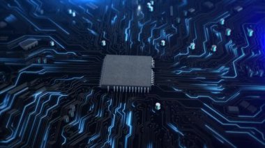 Dijital Teknoloji Yapay Zeka devre kartı geçmişi. Bağlı hatlar, teknik bg. Bilgisayar ana kart çipi, işlemci yarı iletken. PCB, PCB devre kartı, mikroişlemci çipi. Büyük Veri Derin Öğrenme.