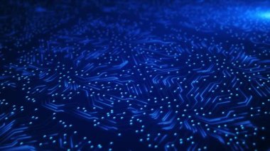 Elektronik devre kartı bilgisayar işlemcisi yanıp sönen hatlar işlemci yonga seti devre kartı arka planı. Gelecekçi siber uzay kuantum bilgisayarı, veri işleme, veritabanı. yenilik, hesaplama gücü