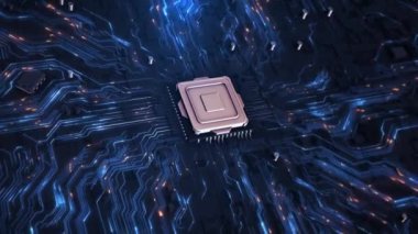 İşlemci 5G Devre Panosu, gelecekteki bilgisayar Yapay Zeka işlemci biriminde büyük verileri işliyor. Kuantum Yapay Zeka bileşeni PCB ana kart veri transferleri. Bilgisayar, Data, Teknoloji, dijital çip