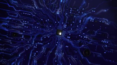 Fütürist yüksek teknoloji yapay zeka büyük veri madenciliği siber devre kartı elektronik derin öğrenme bilgisayar çipi teknolojisi. inovasyon otomasyonu beyni. siber punk engelleme zinciri verisi metaverse