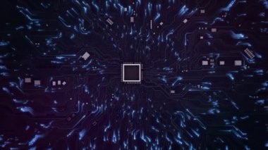 Fütürist yüksek teknoloji yapay zeka büyük veri madenciliği siber devre kartı elektronik derin öğrenme bilgisayar çipi teknolojisi. inovasyon otomasyonu beyni. siber punk engelleme zinciri verisi metaverse