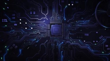 Dijital Teknoloji Yapay Zeka devre kartı geçmişi. Bağlı hatlar, teknik bg. Bilgisayar ana kart çipi, işlemci yarı iletken. PCB, PCB devre kartı, mikroişlemci çipi. Büyük Veri Derin Öğrenme.