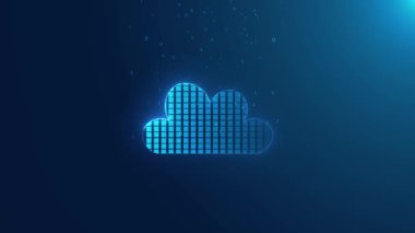 Mavi arka planda simgesi olan bilgi teknolojisi devresi bulutlandırılıyor. veri saklama servisi çevrimiçi. Bulut ağ aktarımı bağlantısı. Bulut hesaplama. Veritabanı veri depolama merkezi koruması 3B