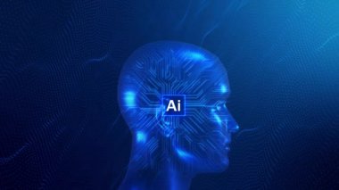 Dijital beyin taraması insan ai beyin ağı devre hologramını birleştiriyor. Yapay Zeka, İnsan Zihni, Teknoloji, Ağ. Derin Öğrenme, Chatbot, Yapay Zeka Elektrik Işını