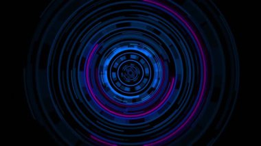 Hologram HUD Çember Kullanıcı Arayüzü, Akıllı Şehir, Metaevren, dairesel veri akışlarıyla Sanal Gerçeklik Fütüristik Dijital Arayüzü. Ürün sunumu için podyum elementleri İnovasyon metaverse