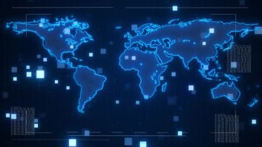 Mavi soyut arkaplan coğrafi harita Planet Earth Global ağ bağlantı sistemi internet perspektifi. Modern teknoloji. İnternet teknolojisi işi. Gelecekteki IOT Dijital Haritasının Bilim Ağı Ağı