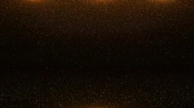 Altın parıldar toz parçacıkları havada ağır çekimde uçar Bokeh Işıkları Kara Arkaplanda. 4K 3D Görüntüler Kar Konfetisi Parçacıkları Yeni Yıl Festivali Kutlama Titreşimleri, Rüya Gibi Lüks Ödüller