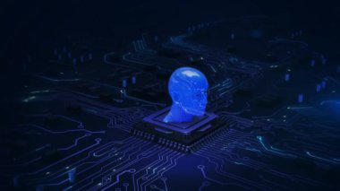 Yapay zeka Futuristik işlemci ana kart yapay zeka veri madenciliği. Bilgisayar çipi teknolojisi. Siber yenilik otomasyon beyni. Metin oluşturucu Sinirsel Ağ Derin Öğrenme 3B Sohbeti