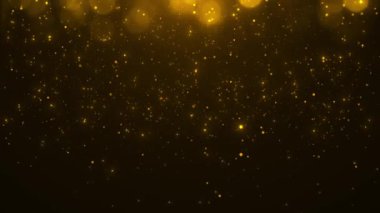 Ödül partisi sahnesi altın parıltı animasyonu. Yıldızlar parçacıkları aydınlatır Lüks ışık çizgisi. Parçacık, lüks ödüller töreni geçmişi, Oscar 4K 3D spot yeni yıl, olay, Noel.