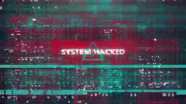 Siber Suçlar Güvenlik Sistemi Arıza Efekti, Hata Sistemi Acil Hatası, Virüs, Hacklenmiş Sistem Ekranı, Trojan, Malware. Hackleme arkaplanı, hata veri tabanı yükleme elemanları için HUD, Teknoloji