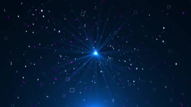 4K Dijital siber uzay parçacıkları veri ağı bağlantıları matris arkaplanı. Yapılan soyut teknoloji veri akışı siber dalga, mavi şebeke konsepti, büyük veriler, Wireframe 3D şeylerin geleceksel interneti