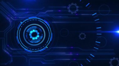 Gelecekçi mavi teknoloji arka plan hud element devre levhası teknoloji arka planında. İşlemci İş İcat Radar Ekranı bilim kurgu dairesel çevirmeli sanal güvenlik hologramı