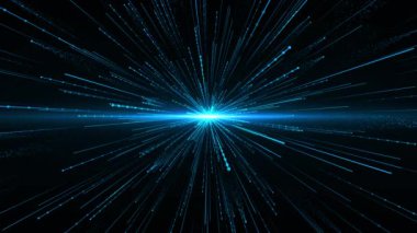 Teknoloji siberuzay Dijital Veri Ağı, bir dijital veri ağının yüksek teknolojili karmaşık hologramı, dinamik ışık akımlarıyla bağlantı ve yüksek hız veri transferini temsil eden özellikler arka planı.