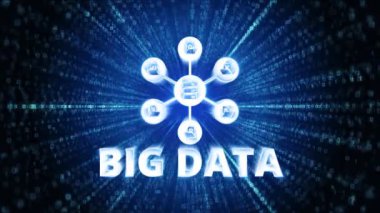 Büyük Veri Simgesi Dijital Uzay Döngüsü Teknoloji Tünel Animasyonu. İstatistiksel ya da finansal bilgiler analiz ediliyor. ya da görselleştirme, derin öğrenme ve kuantum hesaplaması için borsa analizi