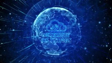 Şeylerin IOT İnternet Dijital Küresel Teknoloji Dünya Ağı bağlantıları döngüsü arka plan. Teknoloji ağı bağlantı cihazları. Yapay zeka hesaplayan büyük veri bulutu..