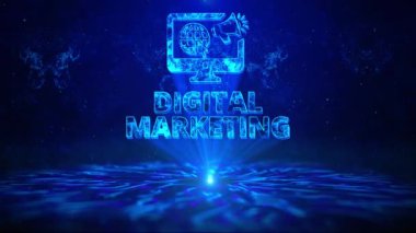 HUD Döndürme Dijital Teknoloji Arkaplanlı Dijital Pazarlama Metni. Strateji, Çözüm analizi ve geliştirme içeriklerindeki modern arayüz simgelerinde veri grafiği büyümesi.