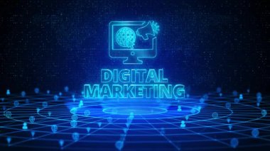Dijital Pazarlama Metni Gelecekteki Dijital Teknoloji Ai Siber Uzay Derin Öğrenme Arkaplanı. Strateji, Çözüm analizi ve geliştirme içeriklerindeki modern arayüz simgelerinde veri grafiği büyümesi