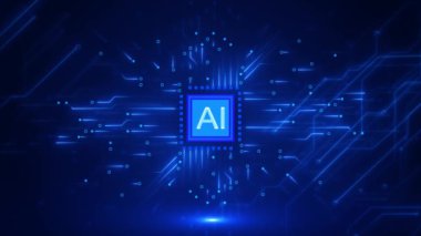 Yenilikçi Gelişmiş Yapay Zeka Çipi. İnsan Robot El Fütürist İşlemci. Yapay Zeka. veri servisi otomatik teknoloji. Makine Siber Uzay Bulutu Bilgisayar Verilerini Öğreniyor. Nesnelerin İnterneti,