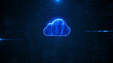 Bulut hesaplama sistemi teknoloji simgesi medya dosyası akan veriler, bulut ağı hizmetlerine veri hattı akışı, hud arkaplan animasyonu, büyük şeylerin yüksek hız interneti. 5g IOT büyük veri merkezi 3D