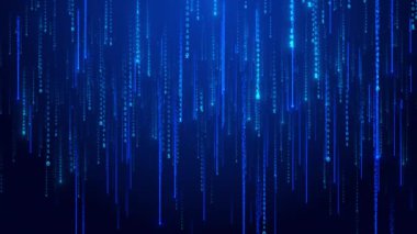 Siber uzay teknolojisi dijital ağ ikili matris kodu. Bilim anlayışı, iş geçmişi. hud arayüzü, veri kodu, şifre çözme, arka plan 3 boyutlu sanal alan 4K