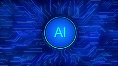 Yapay zeka yapay zeka çipi, devre kartı kablosu elektronik, teknoloji akıllı robot yapay zeka, üretimler için komut girin. Bilim teknisyeni. Devre ışık çizgileri işlemci yeniliği