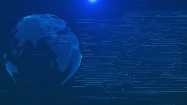 Dijital teknoloji dünya çapında küresel ağ internet devresi bağlantısı soyut siber teknoloji fütüristik dünya, Ai büyük veri, Yenilik fiber optik 5g kablosuz kablosuz gelecek. Web 3.0 engelleme zinciri 4K 3D