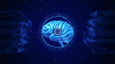 3d Futuristik Siber Teknoloji İnovasyon Arayüzü Beyin Yapay Zeka Kavramı, devre kartı Modern Derin Öğrenme Bilgisayar Dijital Soyut Geçmişi. yenilik, teknoloji, yapay zeka kavramları 4K için