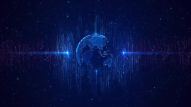 Küresel ağ iş bağlantısı. Yüksek teknoloji HUD Dünya haritasını ve çizgi kompozisyonunu daire içine alıyor. hologram, mavi, küreselleşme, büyüme ve teknoloji konsepti. Ai büyük veri bilimi, yenilik gelecek teknolojisi