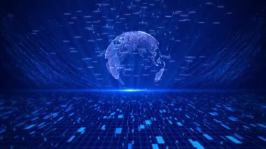 Siber Futuristik Dünya Ticaret Küresi 3D dünya ticaret haritası 5G akıllı derin teknoloji alanı AI büyük veri fintech web 3 engelleme şifreleme para interneti IOT. Hız çevrimiçi haber Dünya Güvenliği 4K