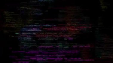 Yazılım kaynağı hackleme teknolojisi, kodlama, programlama virüsü, bilgisayar koruması, siber saldırı, antivirüs, sanal alan. Program güvenlik kodu. Veri akışı bozulma efekti ölümcül hata hatası