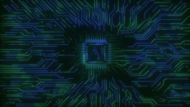 Devre Tahtası 'ndaki dijital veri, yüksek teknolojili yapay zeka yapay zekası, veri madenciliği, gelecekteki işlemci Futuristik siber yenilik otomasyon beyni. Siber yenilik siber punk