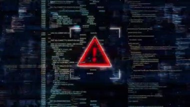 Teknoloji hatası bilgisayar virüsü internet sistemi saldırı konseptini hackliyor. 4K siber güvenlik, kötü amaçlı yazılım, suç, casus yazılım çökmesi, hata mesajı. Siber Suçlar Saldırısı Alarm Sistemi, Kodlama, Hackleme