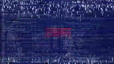 Virüs uyaran ikili bilgisayar kodu virüsü tespit etti. Dijital Piksel Gürültü Arızası Ses Arızası arka planı. Etki. Siber saldırı, zararlı yazılım hackleme, virüs önleme, şifreleme. Kodlama, Şifreleme