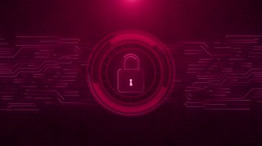 Siber güvenlik kalkanı kilidi ikonu hologram güvenlik ihlali saldırı uyarı mesajı sanal hud sızıntısı veri gizliliği VPN servis koruması şifreli cüzdan