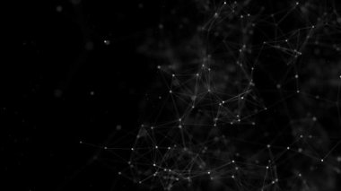 Blue Geometric Plexus soyut ağ bilim teknolojisi bilim arka plan bağlantıları. Dijital Teknoloji. Moleküllerin, verilerin ve yapay zekanın hareketli çokgen konsepti. 3D 4K