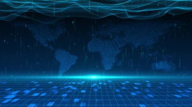 Dijital holografik nokta dünya haritası. Dünya 'nın hologramı. Gelecekçi gezegen Dünya siber uzayı. Küresel internet ağı. Yüksek teknoloji, gelişim bilimi. engelleme zinciri teknolojisi şifreleme parolası 3D
