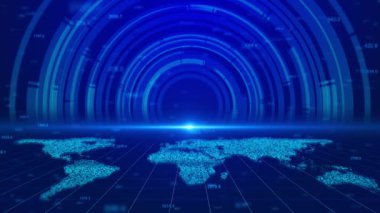 Hologram küreselleşmesindeki gelecekteki teknoloji küresi parlak HUD dairesiyle Fütürist bilimkurgu hologram Dünya küresi. Küresel ağlı modern dijital dünya haritası. Sanal dijital gezegen Dünya