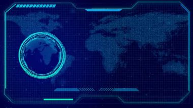 Hologram küreselleşmesindeki gelecekteki teknoloji küresi parlak HUD dairesiyle Fütürist bilimkurgu hologram Dünya küresi. Küresel ağlı modern dijital dünya haritası. Sanal dijital gezegen Dünya