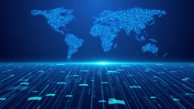 Mavi fütüristik arka plan gezegeni Dünya. Gezegenin internet teknolojisi haritası. Dünya haritası. Küresel sosyal ağ. genel iş ağı bağlantısı