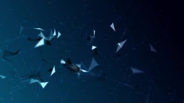 Global Network büyük veri tüneli 3d parlayan düğümler noktalarını birleştirdi. Veri akışı fütüristik Plexus bilim çokgen ağ teknolojisi iş sunumu yapay zeka Ai 4K
