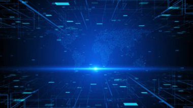 Küresel dünya ağı büyük veriler, dijital bulutlar teknoloji ağ bağlantı veri bağlantıları kavramı. Matrix siber ortam büyük veri analitik yapay zeka, dünya flaş haber stüdyosu 3D