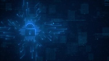 Siber güvenlik kalkanı kilidi ikonu hologram güvenlik ihlali saldırı uyarı mesajı sanal hud sızıntısı veri gizliliği VPN servis koruması şifreli cüzdan