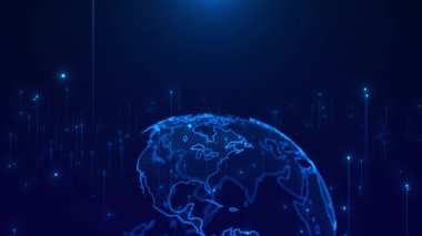 Küresel ağ iş bağlantısı. Yüksek teknoloji HUD Dünya haritasını ve çizgi kompozisyonunu daire içine alıyor. hologram, mavi, küreselleşme, büyüme ve teknoloji konsepti. Ai büyük veri bilimi, yenilik gelecek teknolojisi