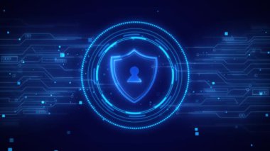 Siber güvenlik kalkanı kilidi ikonu hologram güvenlik ihlali saldırı uyarı mesajı sanal hud sızıntısı veri gizliliği VPN servis koruması şifreli cüzdan