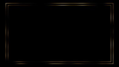 Altın kare dikdörtgen çerçeve Portal. Parlayan altın parıltılar ve parıldayan parçacıklar siyah arka plan bokeh. Noel, Yeni Yıl, Holliday, Düğün Kutlama Ödülü. 3D 2025 lüks ışık girişi