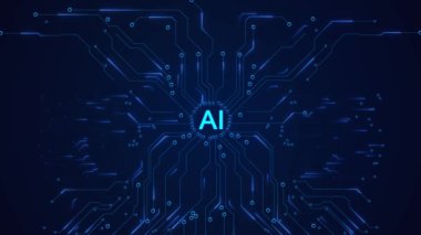 Yüksek teknolojili dijital hud teknolojisi yeniliği fütüristik devre soyut tasarımı. Yapay zeka. Modern mikro çip tasarımı. ağ bağlantısı Büyük veri derin makine Siber uzay 4K 3D öğreniyor