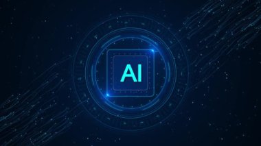 Yüksek teknolojili dijital hud teknolojisi yeniliği fütüristik devre soyut tasarımı. Yapay zeka. Modern mikro çip tasarımı. ağ bağlantısı Büyük veri derin makine Siber uzay 4K 3D öğreniyor