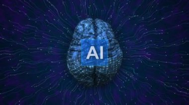 Fütürist insan beyni akıllı düşünme sinirsel ağı işleme büyük veriler ve yapay zeka, yenilik ve başarı devresi. devre desenleri ve yapay zeka çipi öğrenme makinesi