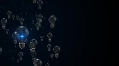 Teknoloji ağı lambası dijital mavi arka plan yaratıcı fikir konsepti. Yenilik Teknolojisi Yapay Zeka iş başarısı. Elektrik ampulü bağlantıları arka planda. algoritmalar 3D 4K