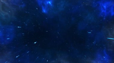 Uzay Yengeci Yıldızlarda Uçuyor ve Kozmik Toz Mavi Nebula Derin Uzayda. Dış uzay parlayan Samanyolu Galaksisi 'ne doğru. Galaksi ve Nebula. Soyut uzay santrali, yıldızlar ve yıldız dolu evren.